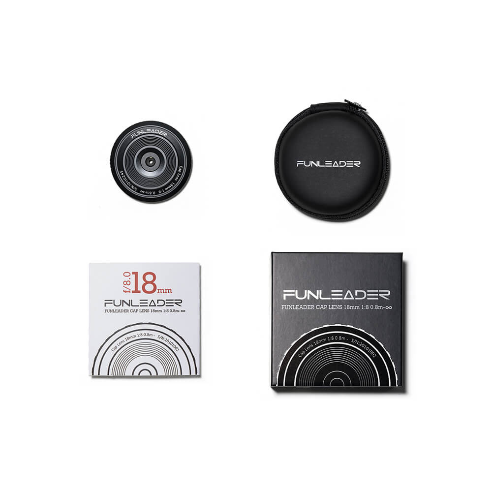 Funleader caplens 18mm f/8.0 for mirrorless camera package list